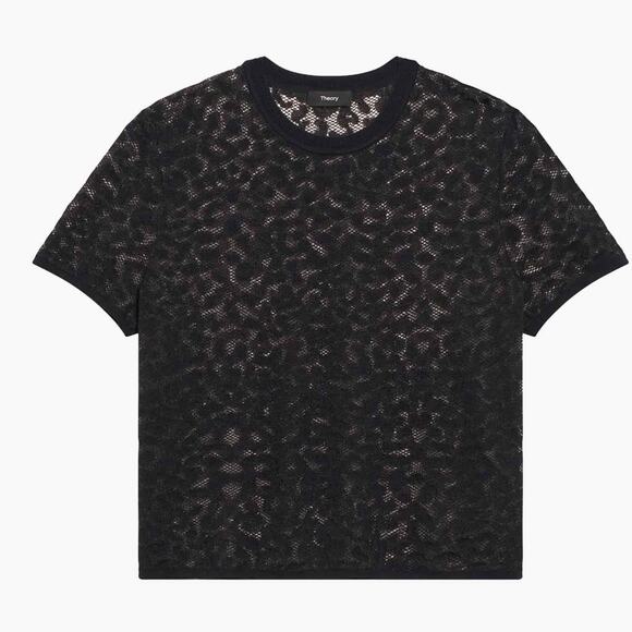 Theory Bleecker Animal Lace T-Shirt Black Size Medium Casual Minimalist - Picture 1 of 11